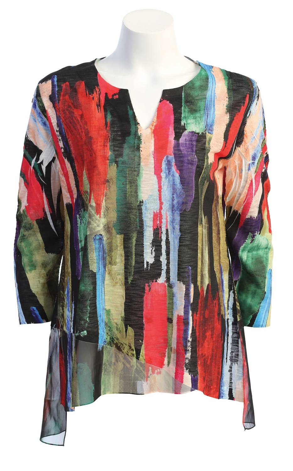 Jess & Jane - Women's Cascade Slit V-neck Chiffon Contrast Top