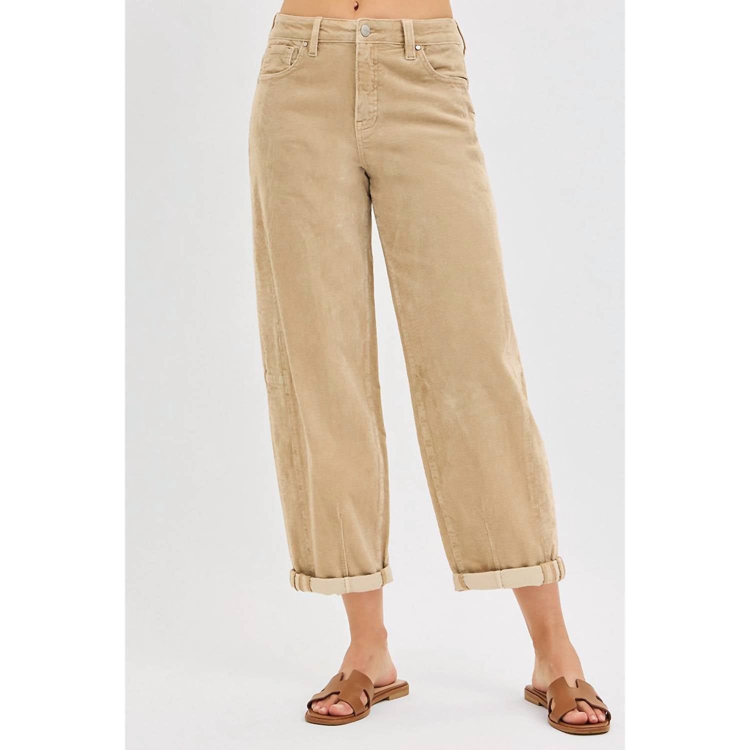 Risen - High Rise Crop Barrel Corduroy Pants