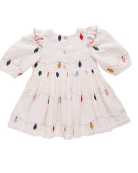 PINK CHICKEN Girls' Embroidered Brooke Dress in christmas lights - kids' dress - detail view