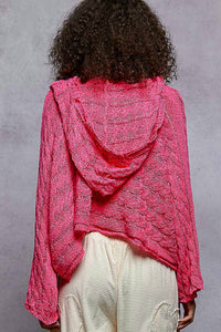 Pol - Pointed Solid Pattern V-neck Crop Hoodie