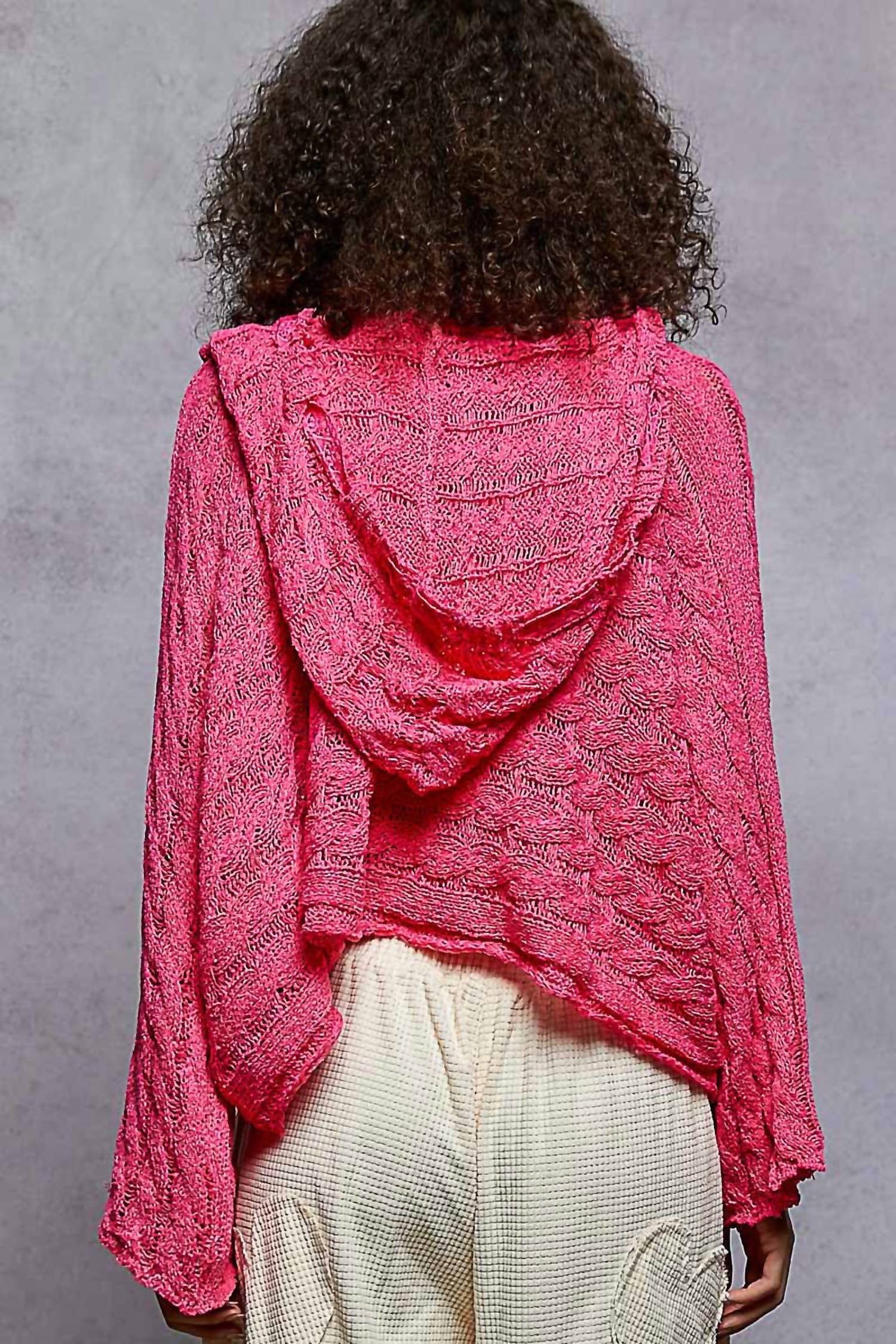 Pol - Pointed Solid Pattern V-neck Crop Hoodie