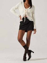 Astr - Lacey Pointelle Tie-front Cardigan