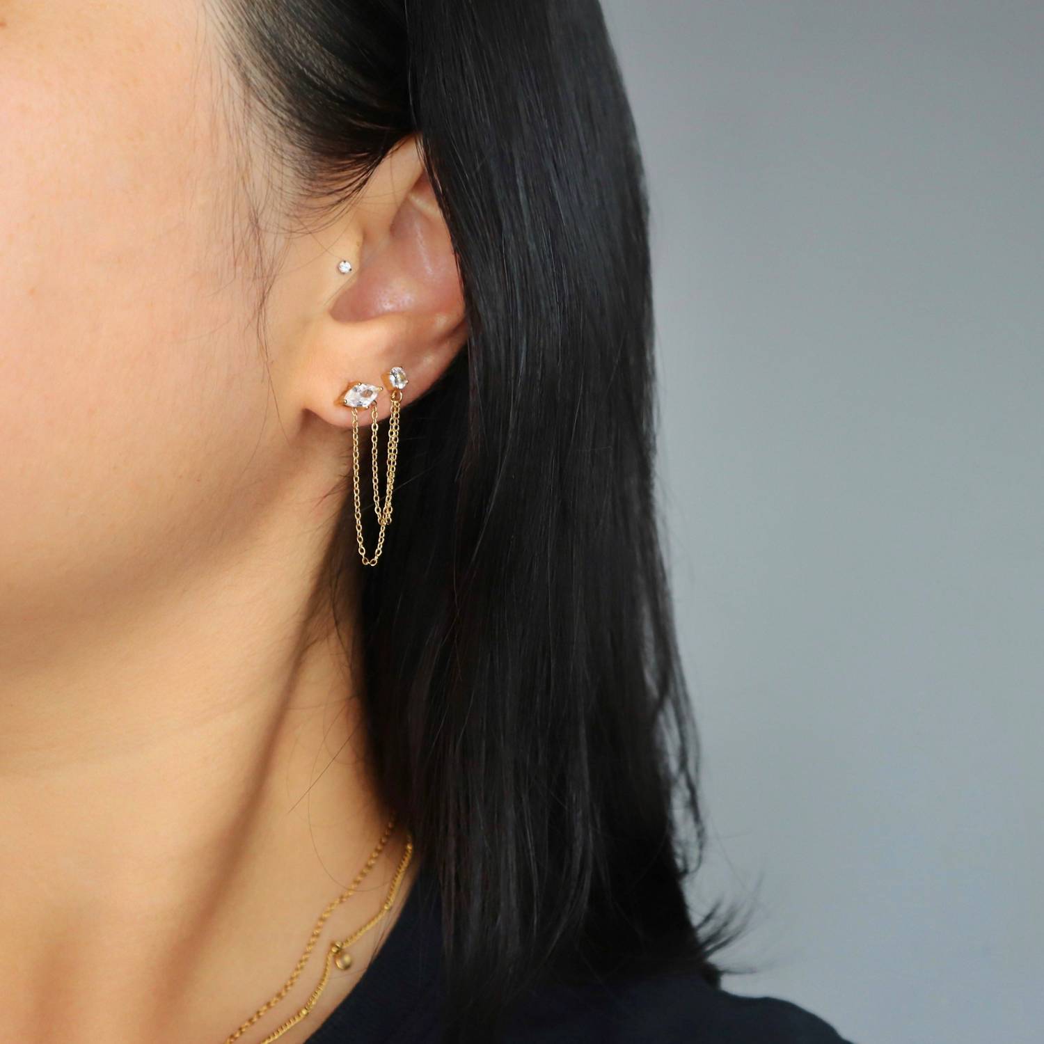 Jessa Jewelry - Women's Ryann Chain Piercing Connector Earrings