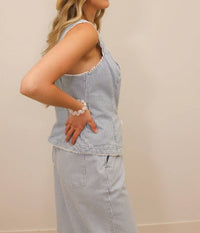 Skies Are Blue - Milta Stripe Scalloped Lace Trim Tank Top