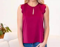 Tickled Teal - Scallop Sleeveless Bouse