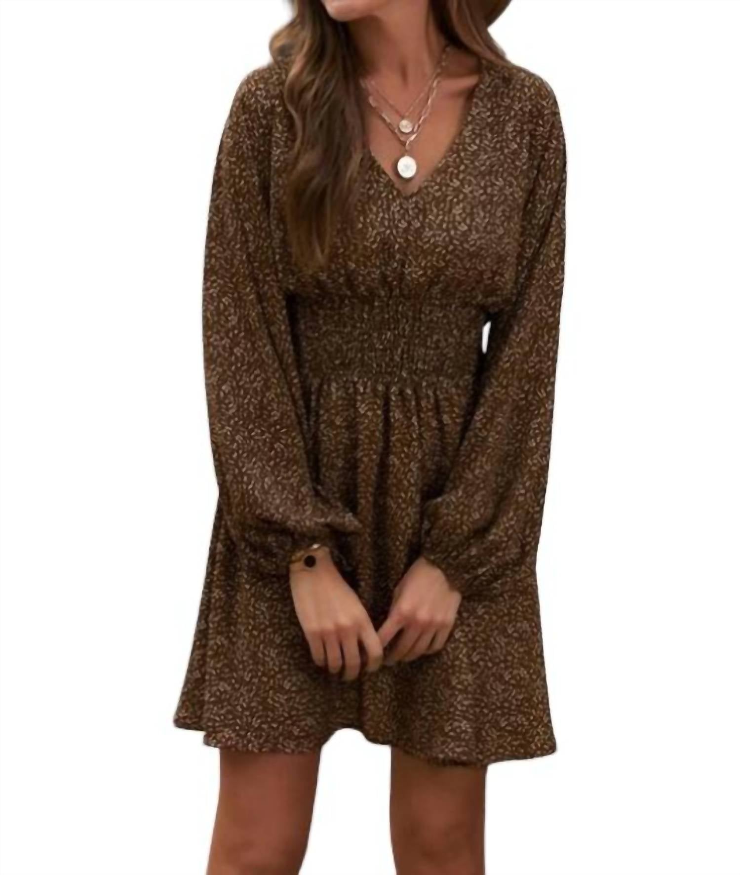 Shiying - Balloon Sleeve Smocked Waist Dress