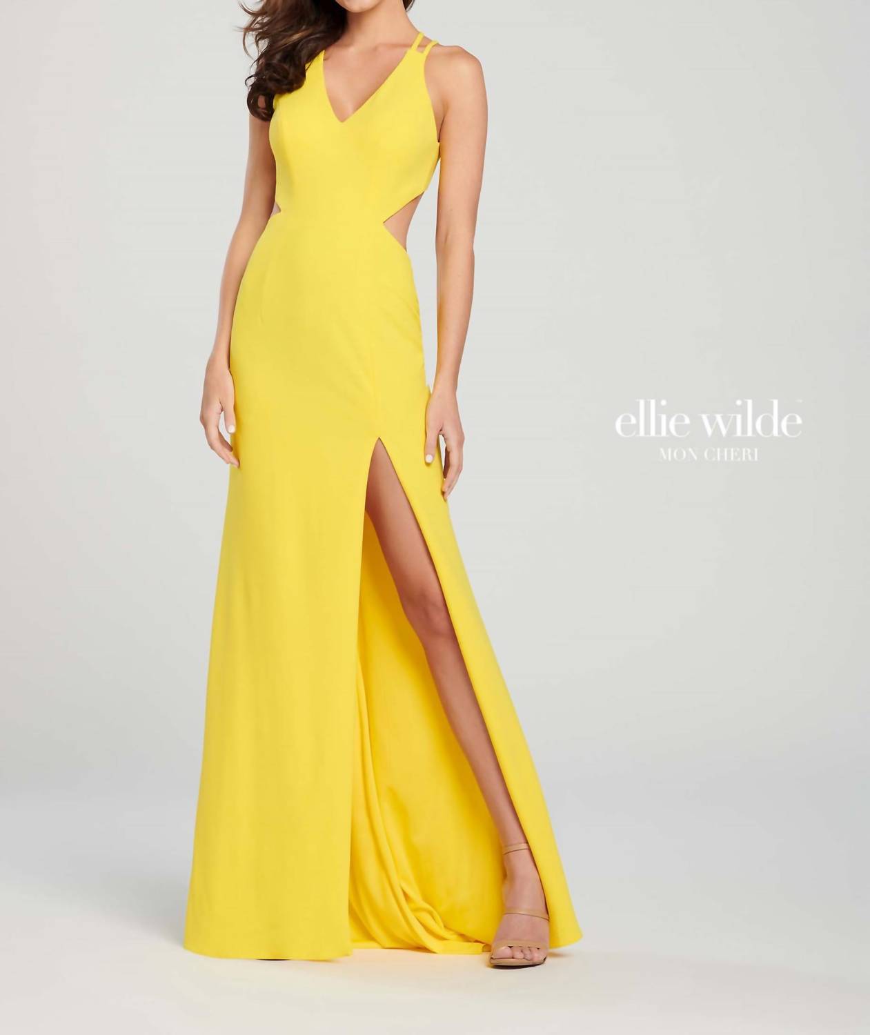 ellie wilde yellow prom dress Ellie Wilde EW36002 Sheer Corset Prom Dress Jersey Gown 14 / Yellow