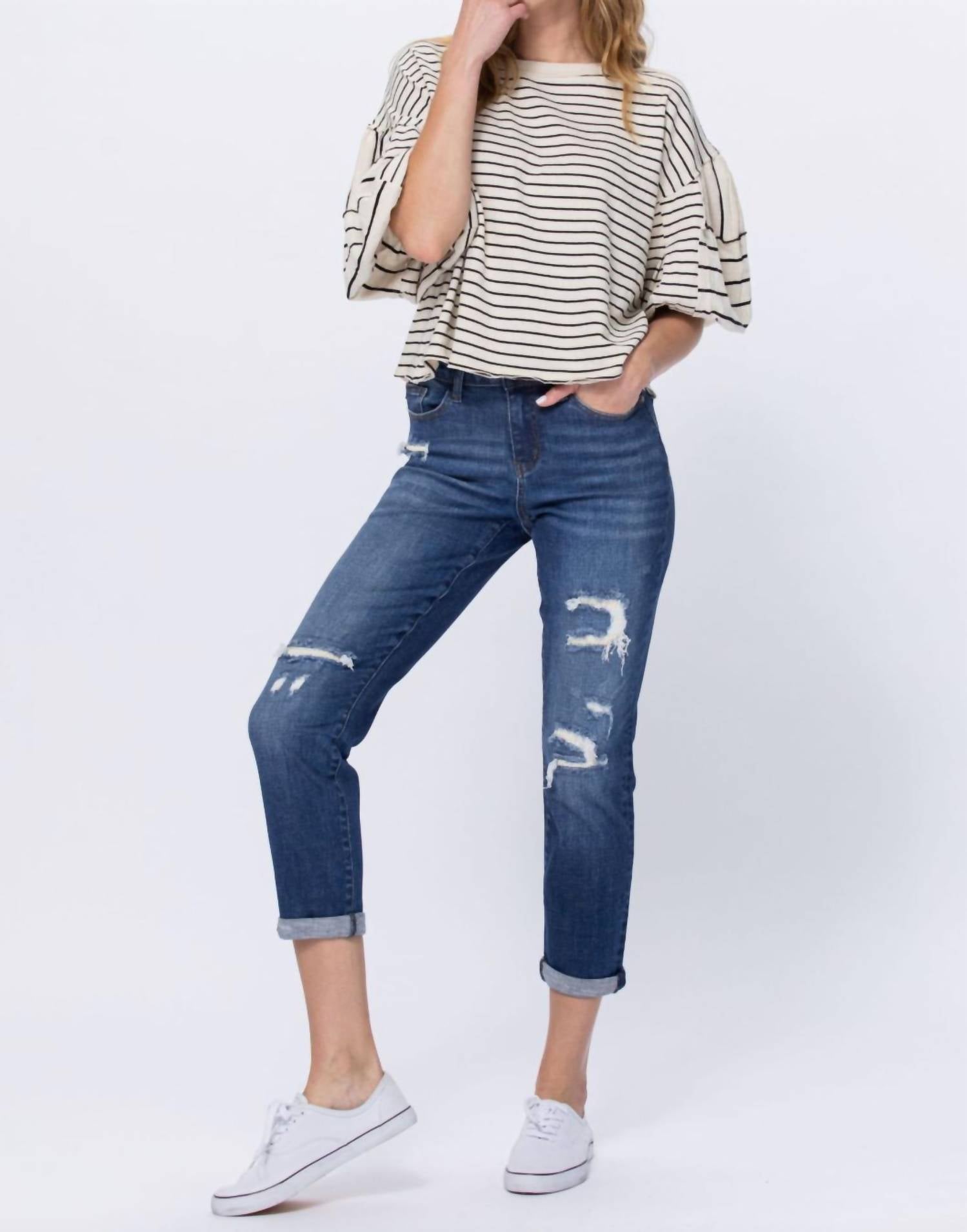 Judy Blue - Thermal Patch Boyfriend Jeans