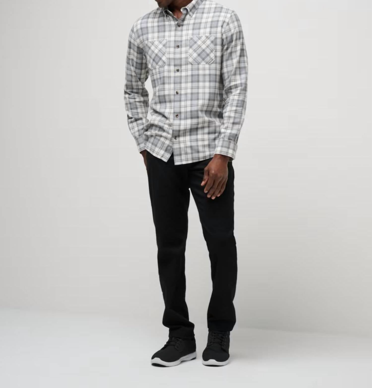 TravisMathew Cloud Flannel Plaid Shirt in vanilla ice quiet shade - men's shirt - view 4