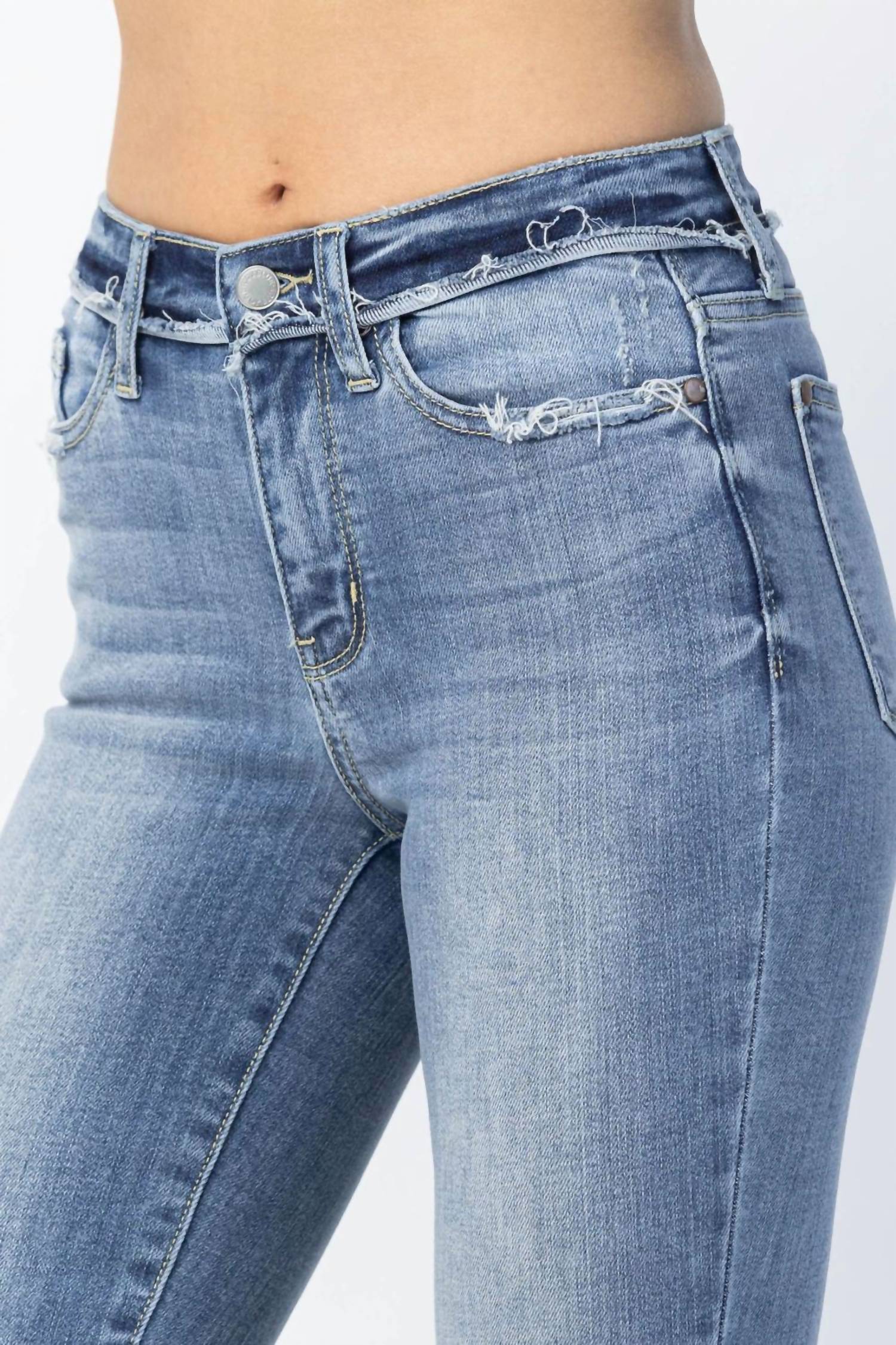 Judy Blue Mid Rise Release Waistband Detail Skinny Jeans in blue - women's pants - view 5