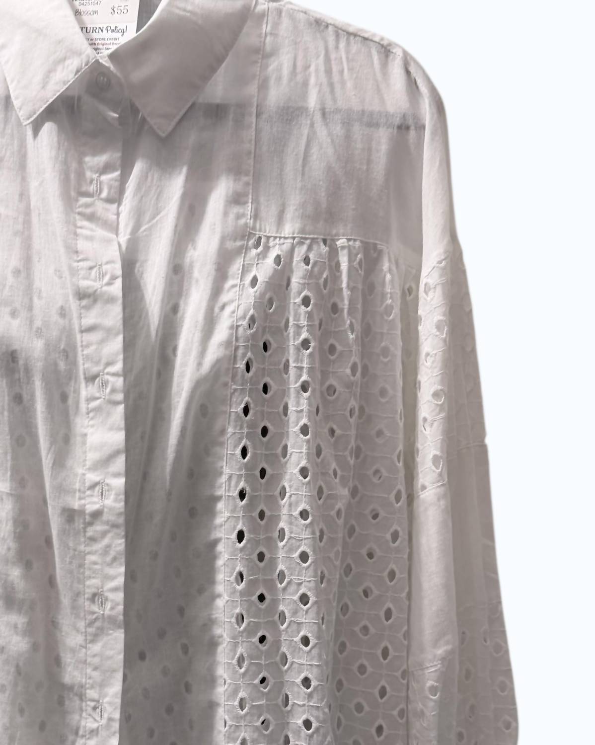 And The Why Women's Blossom Button Down Shirt in white - women's shirt - detail view