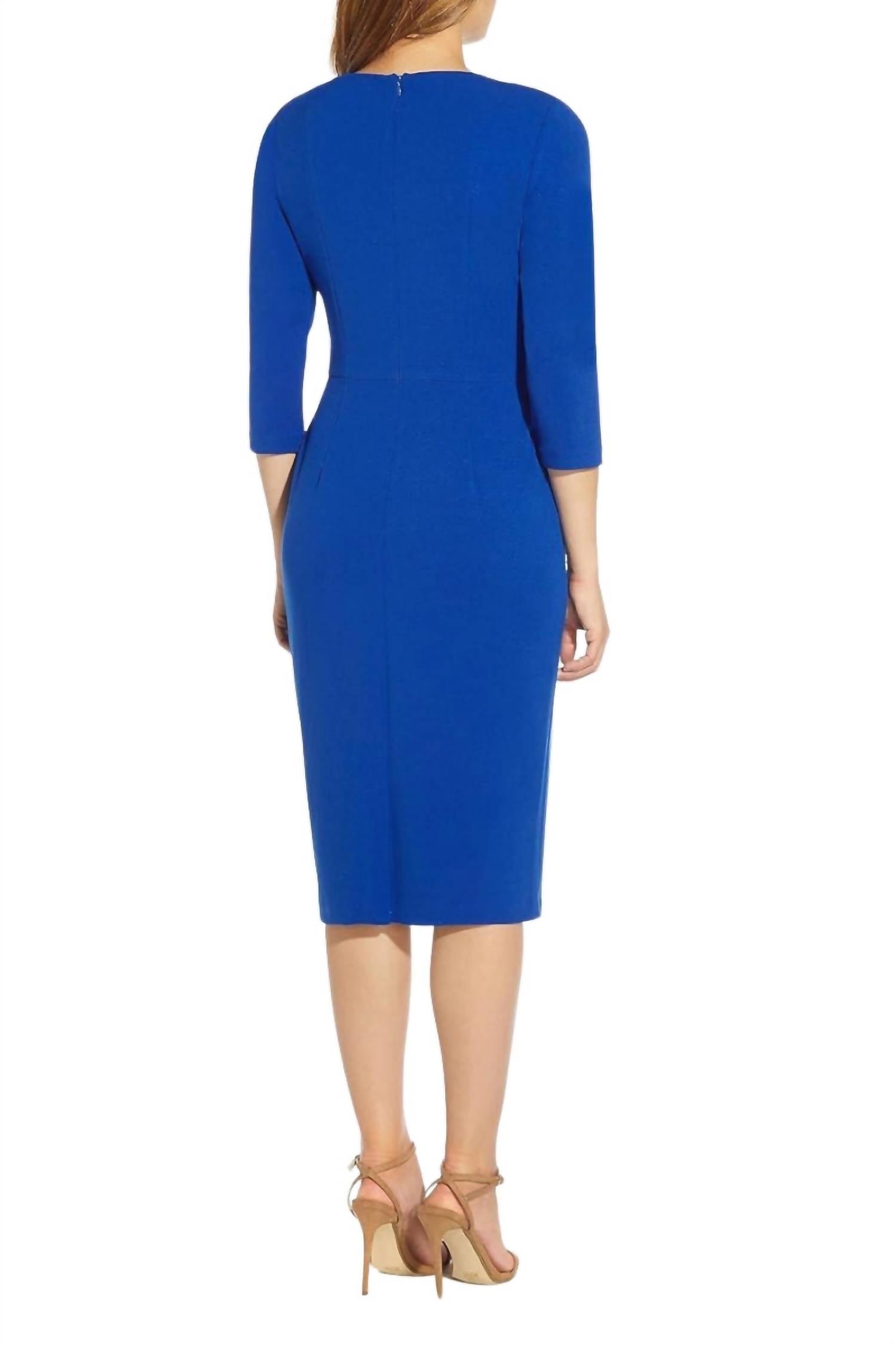 Adrianna Papell - Crew Neck Solid Knit Crepe Dress