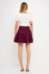 endless rose Pleated Waist Mini Skirt in burgundy - women's skirt - detail view