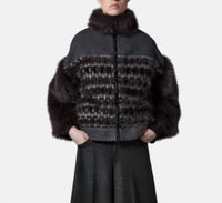 Tricot Chic Basket Weave Zip Jacket in brown and grey - women's jacket