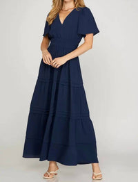 She + Sky - Short Sleeved V-neck Midi Dress