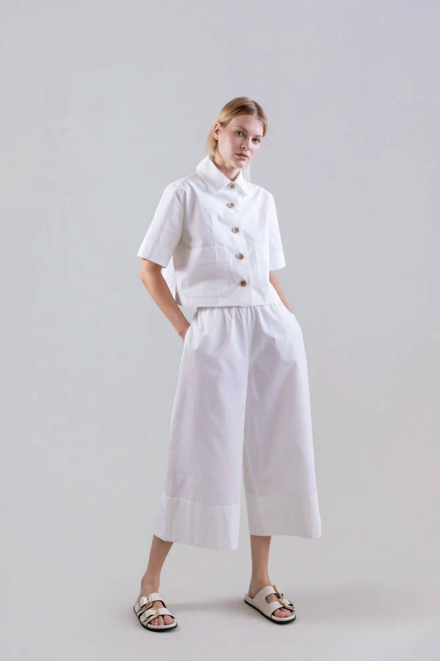 Psophia - Bouton & Brume Elastic Waist Cotton Palazzo Pants