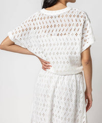 Lilla P - Eyelet Drawstring Dolman V-neck Top