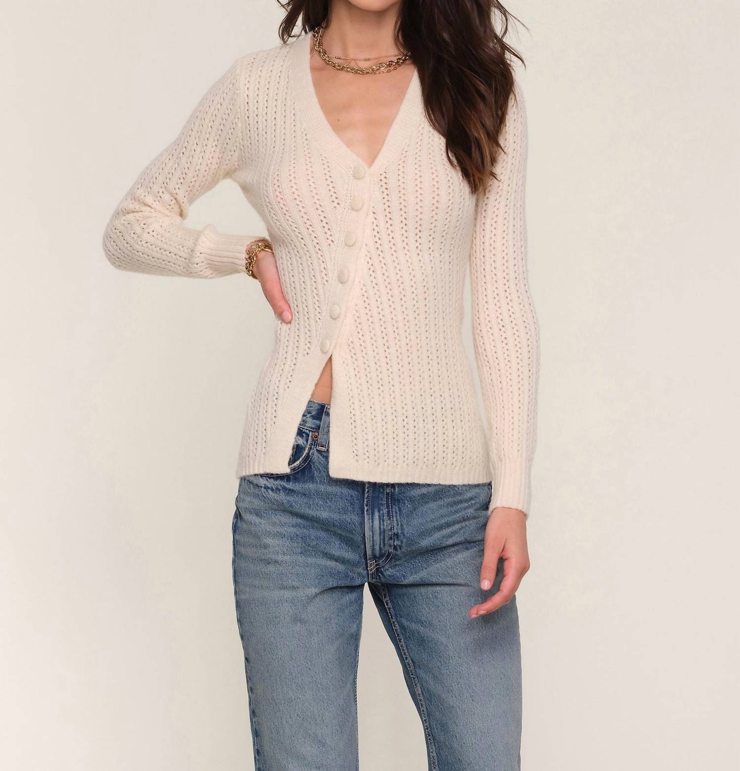 heartloom Lovett V-neck Top in ivory 1 - women's long sleeve top