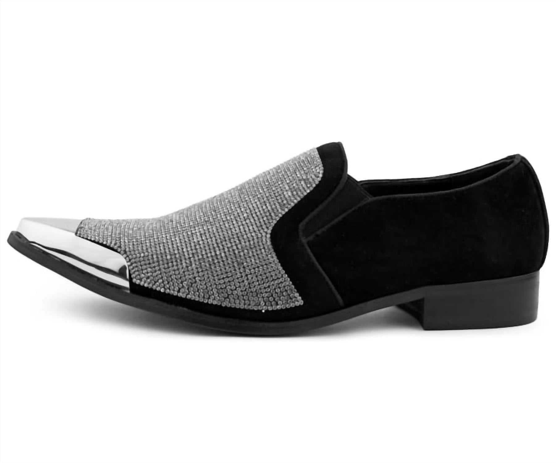Bolano Men's Dezzy Rhinestone Loafers in black silver - men's loafer - detail view