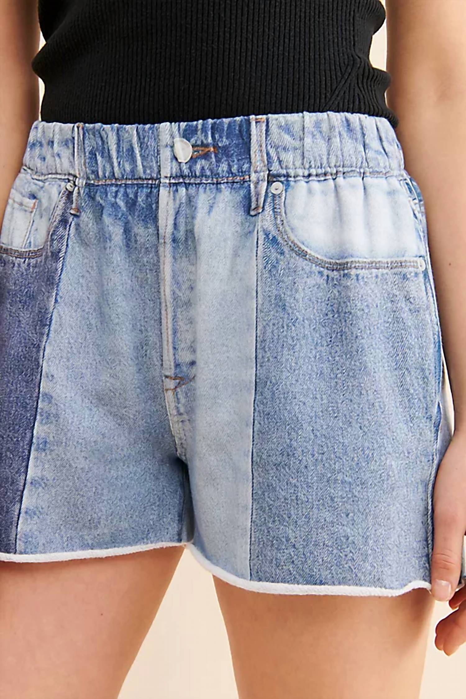 Blanknyc - Colorblock Denim & French Terry Pull-on Shorts