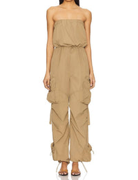 STEVE MADDEN Kylo Strapless Cargo Jumpsuit in oak buff - women's pants