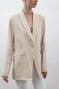 ELAINE KIM Verve Sheer Raime Boyfriend Blazer in clay - women's jacket - detail view