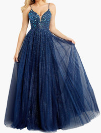 Jovani - Spaghetti Straps Embellished Ballgown