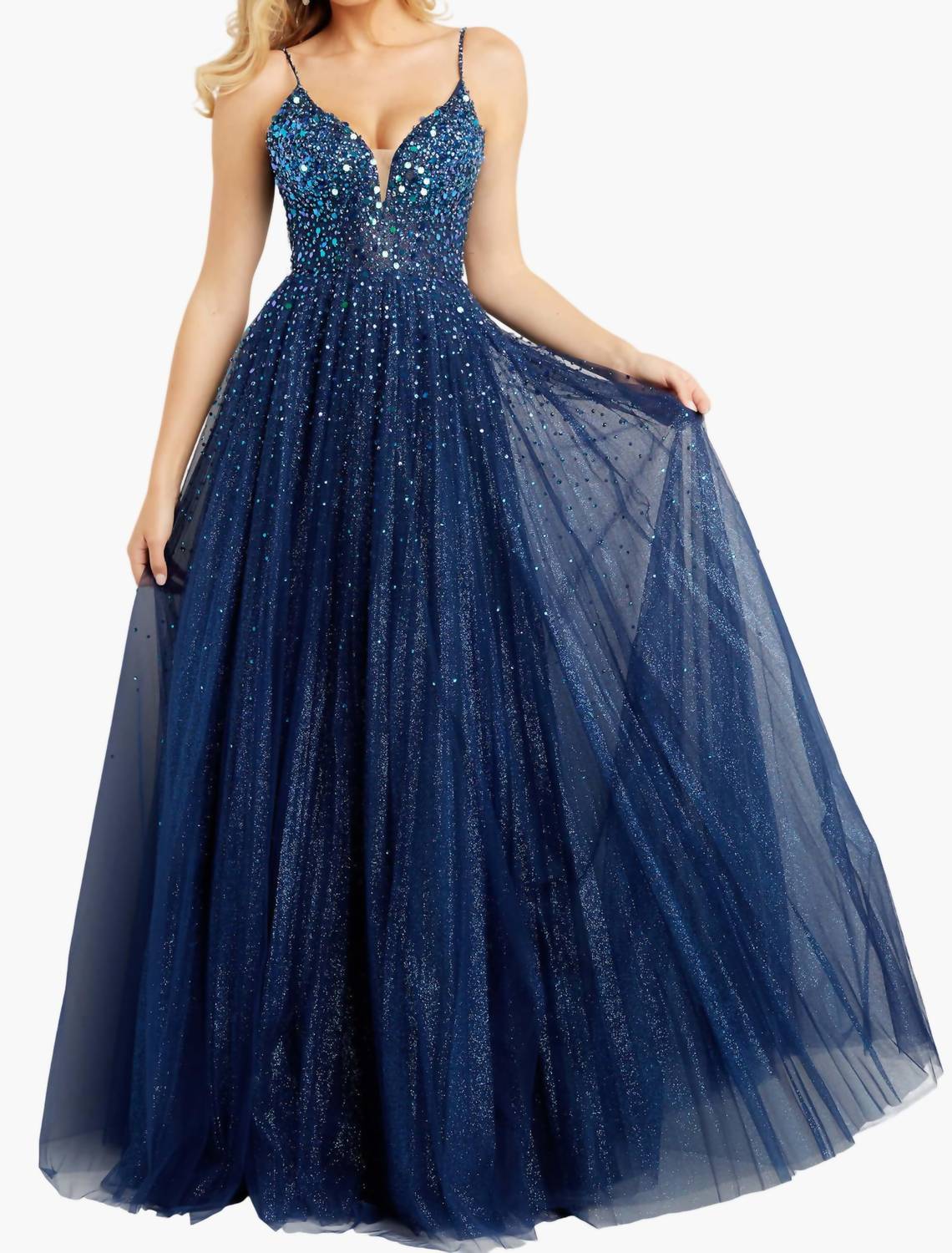 Jovani - Spaghetti Straps Embellished Ballgown