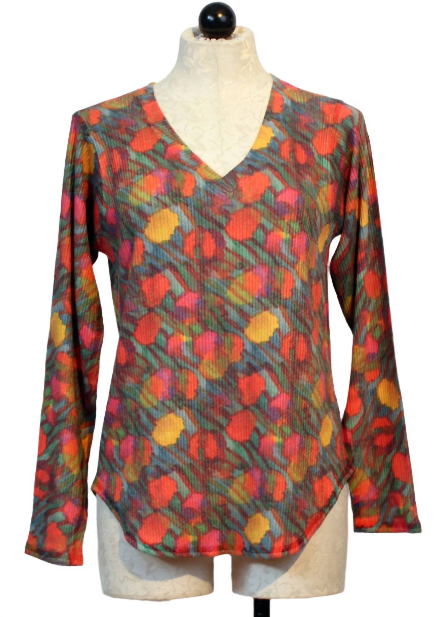 Nally & Millie - Women's Ribbed Camo Floral V-neck Top
