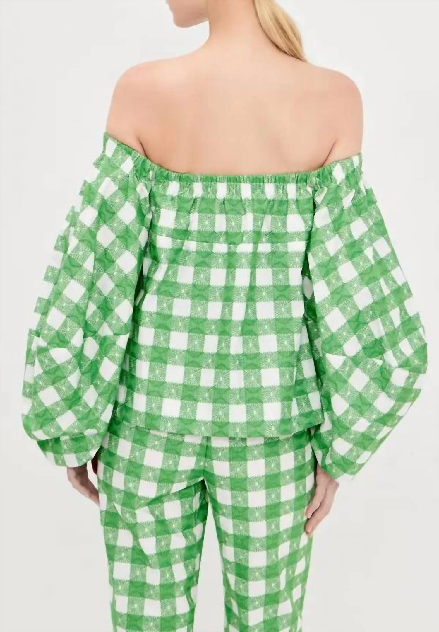 Rosie Assoulin - Empire Balloon Sleeve Picnic Embroidered Gingham Blouse