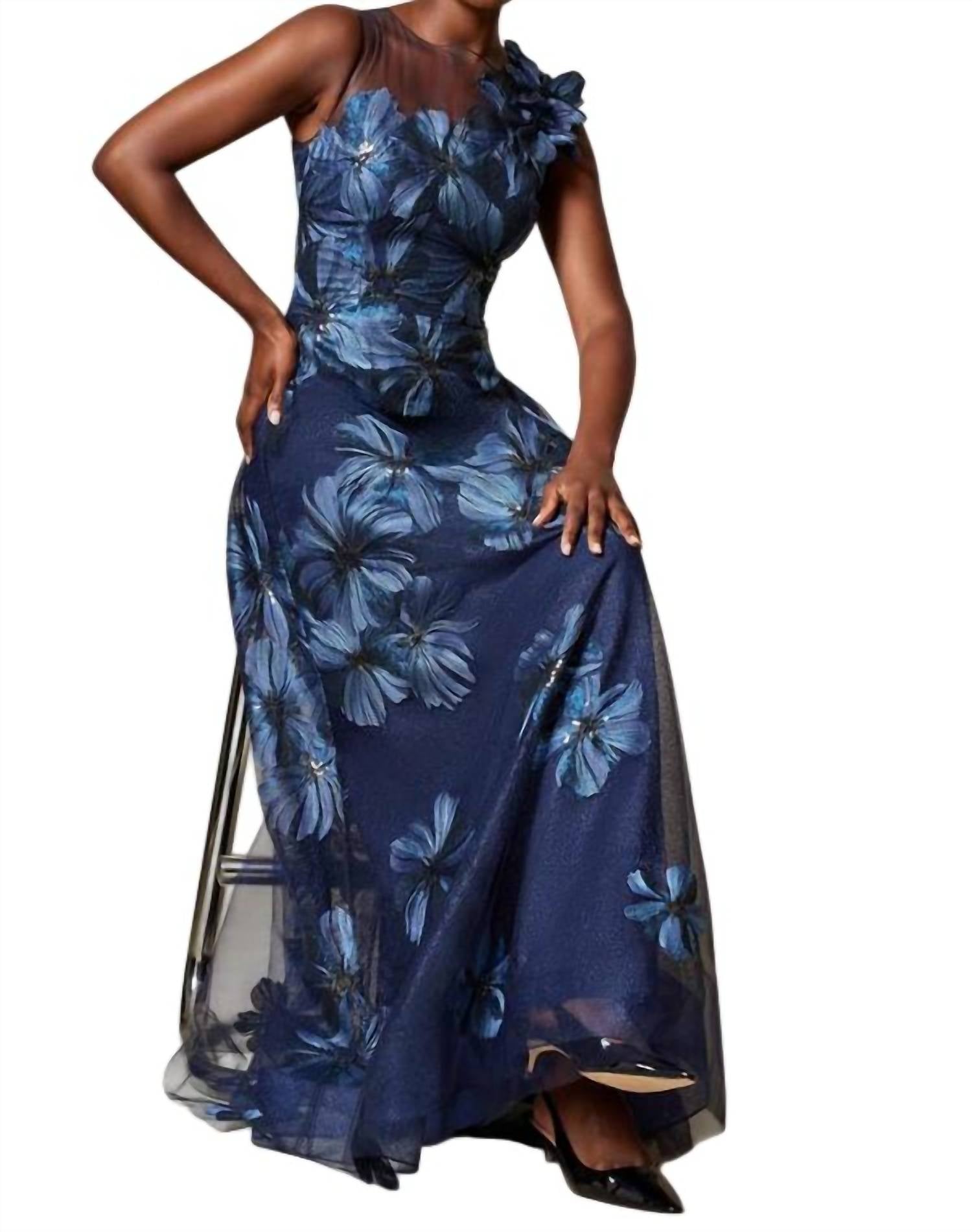 Teri Jon - Floral Embroidered Tulle Gown