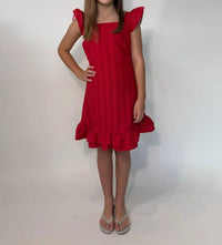 little Olin Girls Ruffle Dress in red - kids' dress