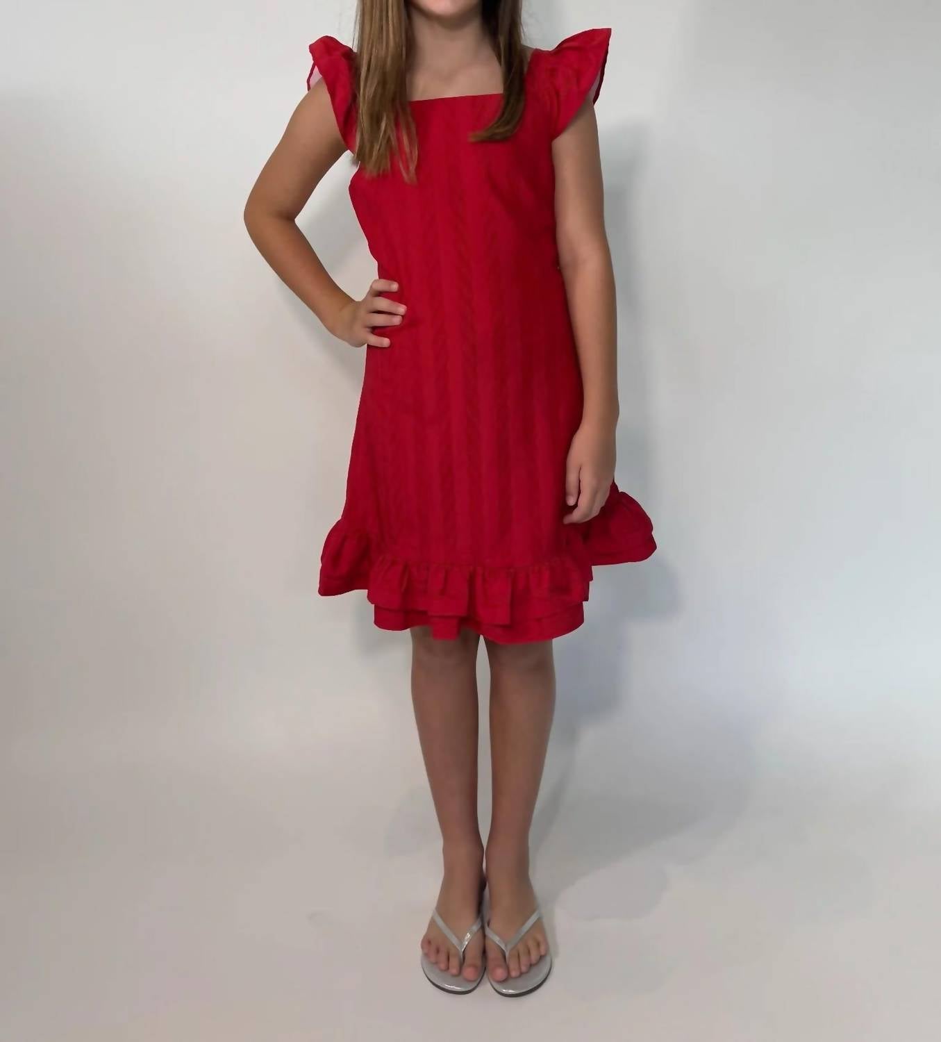 little Olin Girls Ruffle Dress in red - kids' dress