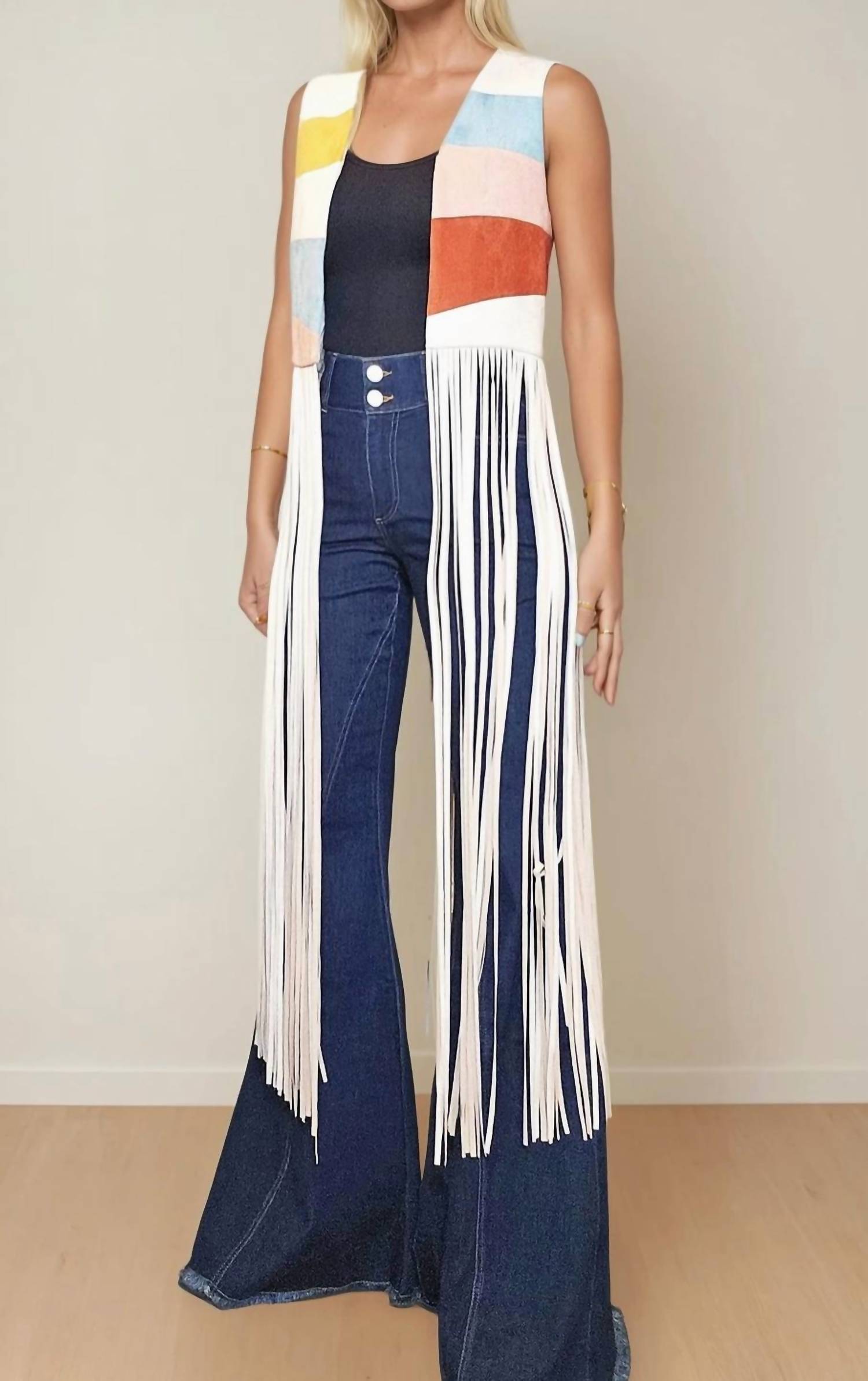 Wisteria Lane - Maxi Color-block Sunrise Faux Suede Vest