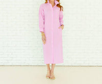 Caryn Lawn Libby Dress in pink stripe - women's dress - detail view