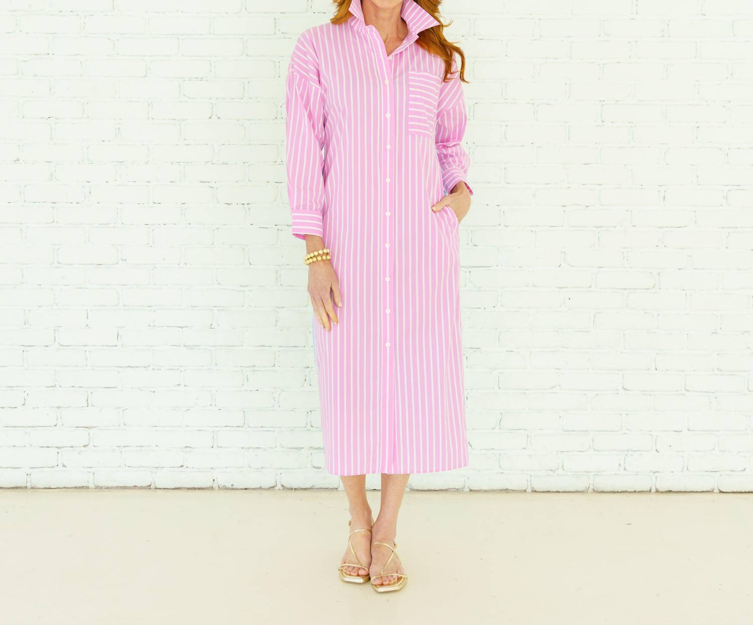 Caryn Lawn Libby Dress in pink stripe - women's dress - detail view