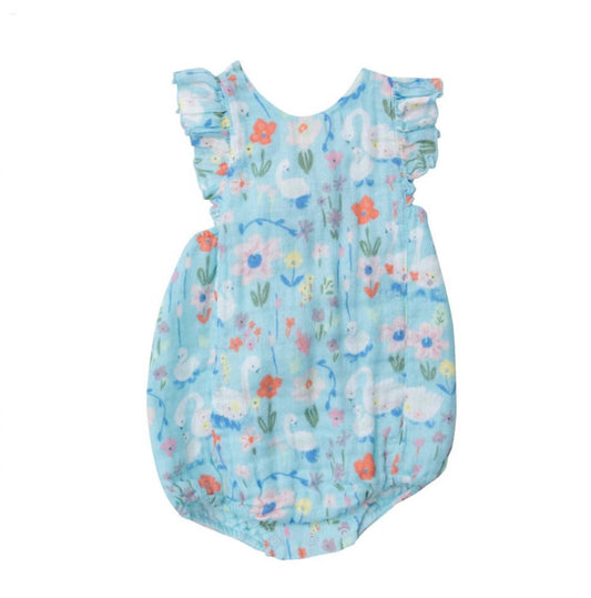 Angel Dear - Baby Girl's Floral Swan Sunsuit