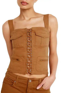 Good American - Sleeveless Twill Corset Tank Top