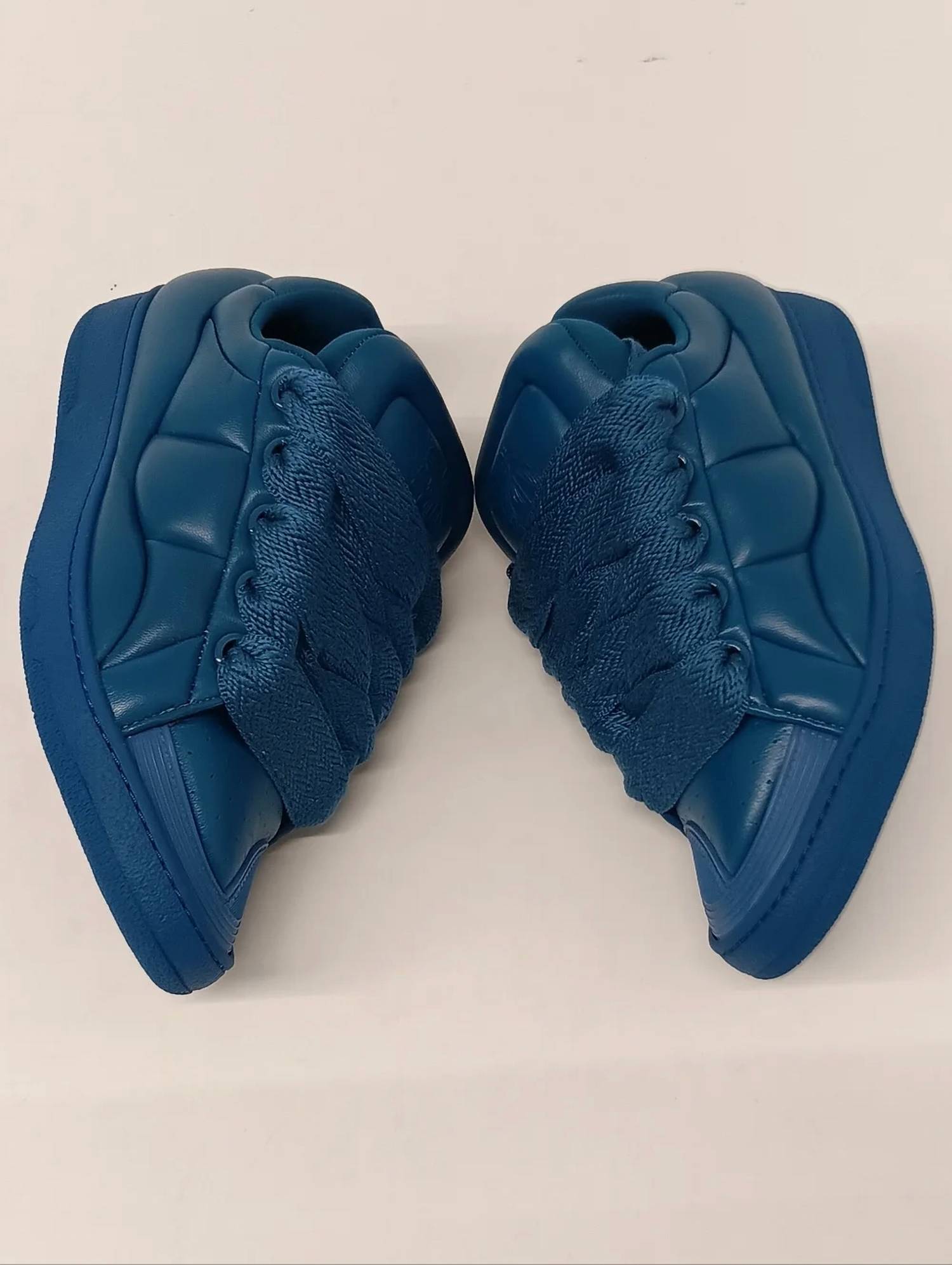 LANVIN Men's Curb Xl Padded Leather Low Top Sneakers in ocean blue - men's sneaker - view 8