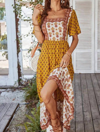 Supreme Fashion - Square Neck Short Sleeve Floral Maxi Dress