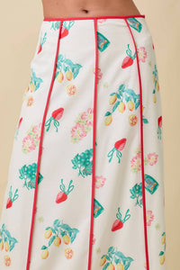 Main Strip - Vintage Fruit Print Midi Skirt
