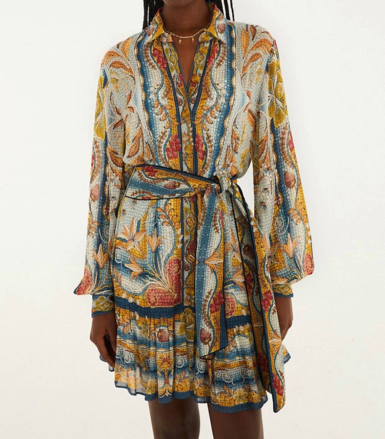 Farm Rio - Mosaic Garden Belted Mini Dress