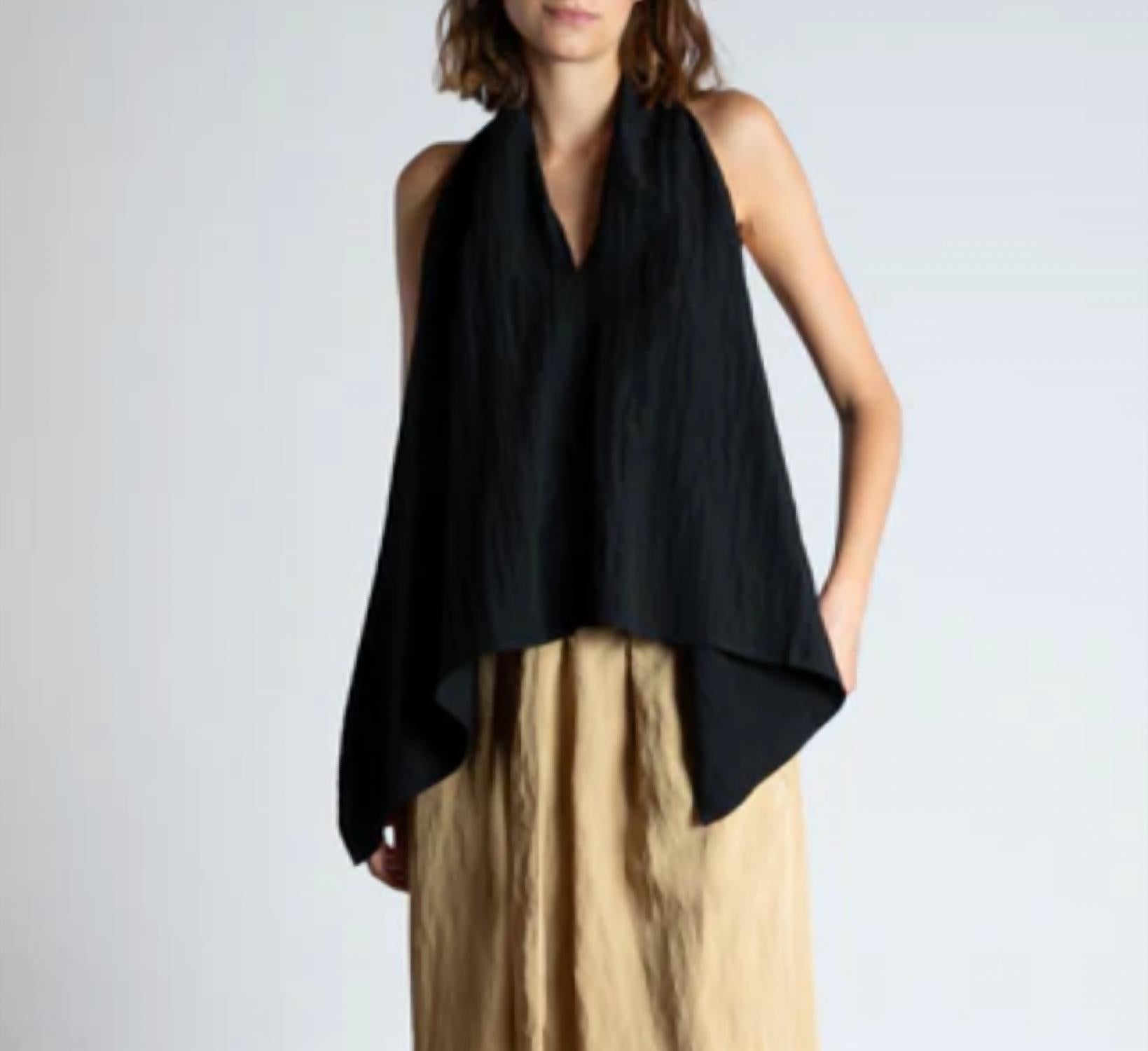 Psophia - Sleeveless Drape Front Crinkle Top