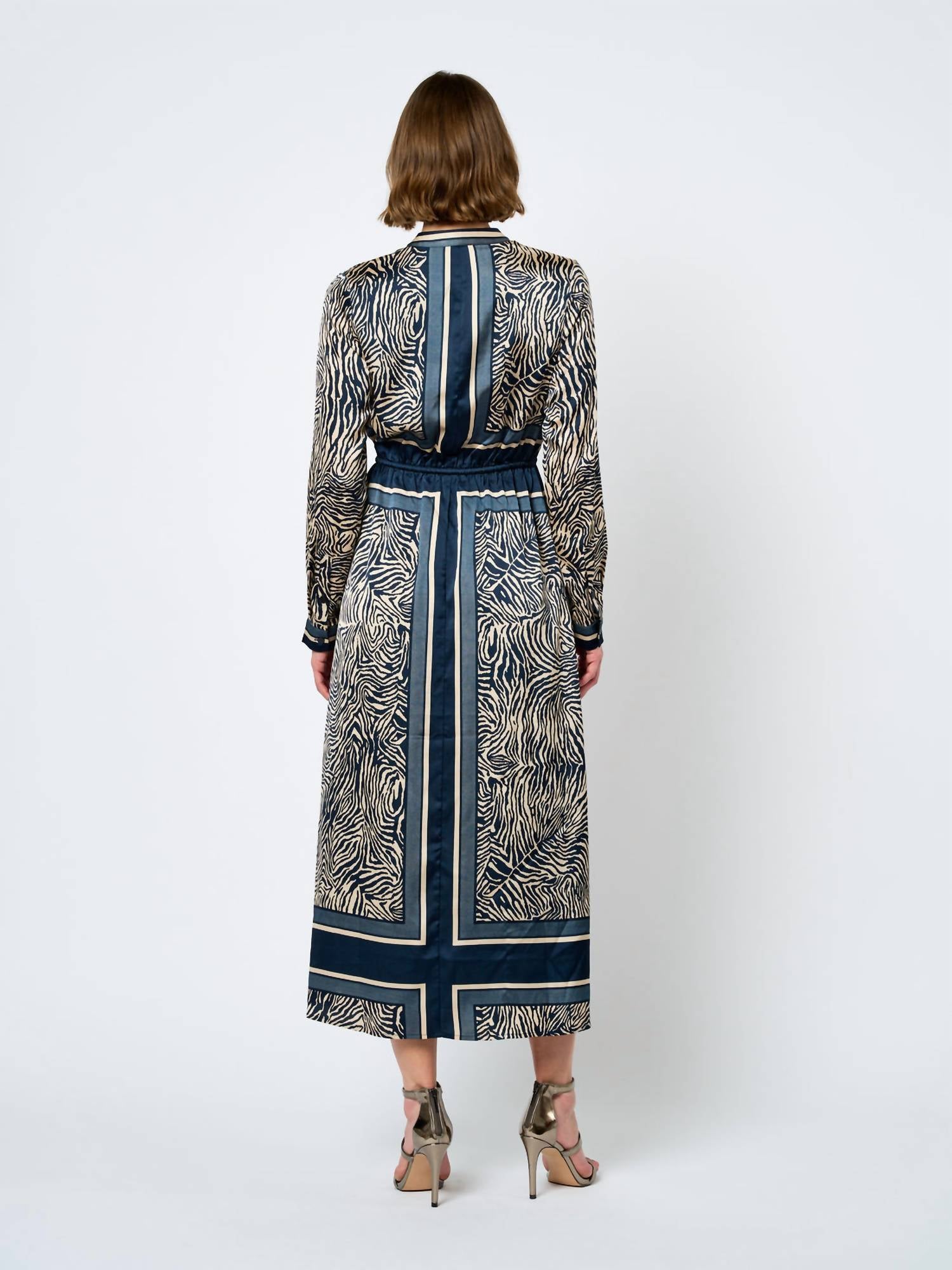 Ciebon - Coco Animal Print Long Sleeve Shirt Midi Dress