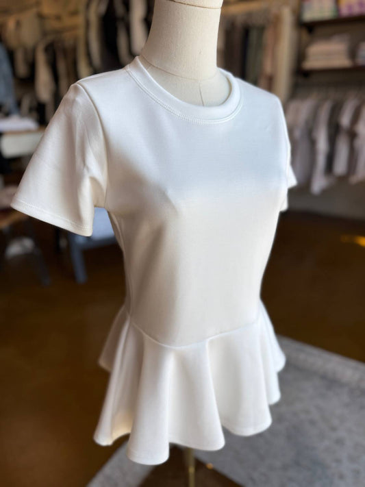 Kld. Signature - Womeon's Peplum Short Sleeve Scuba Top