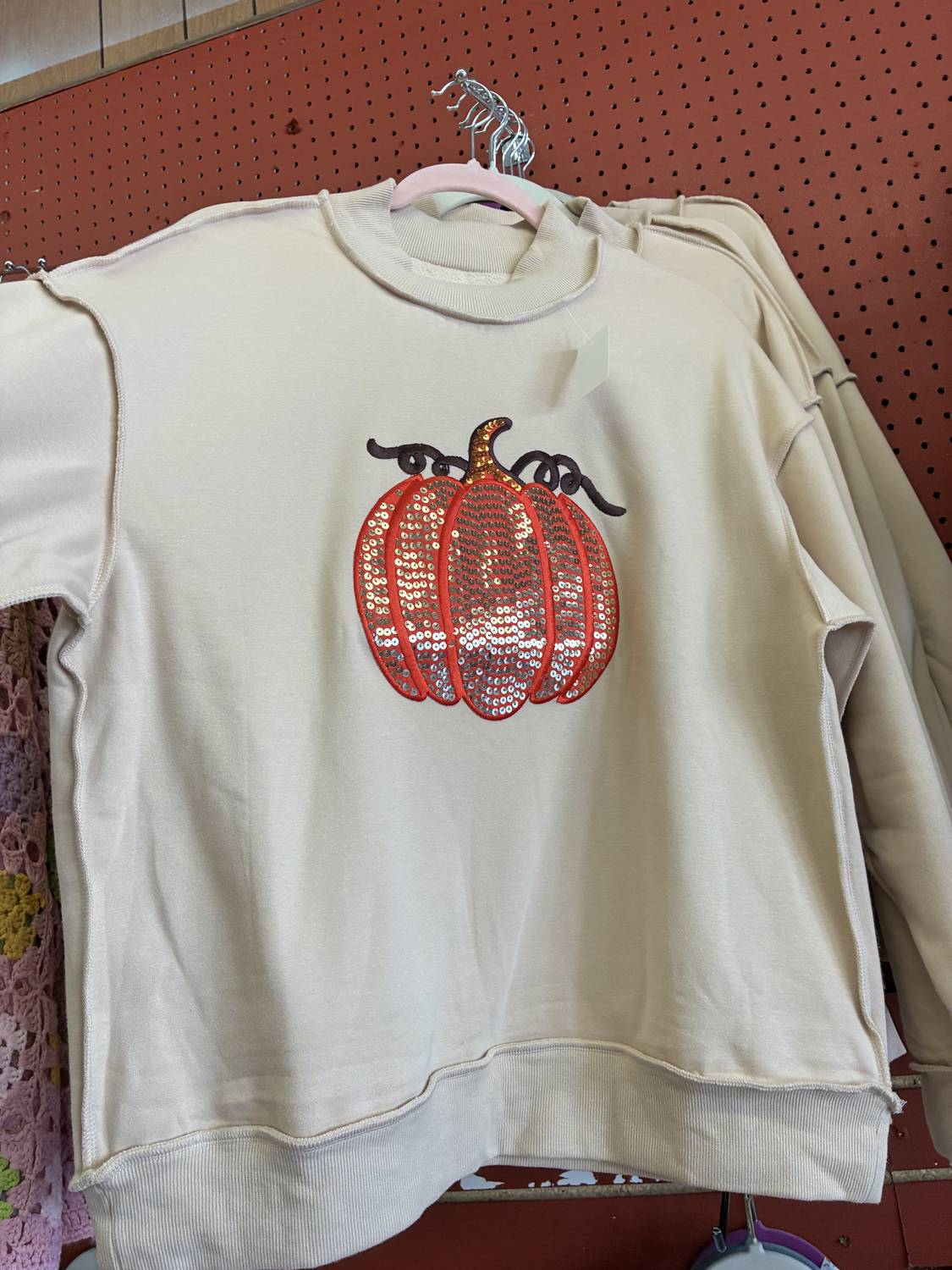 1 The Woman - Women's Sequin fleece lined pumpkin sweater