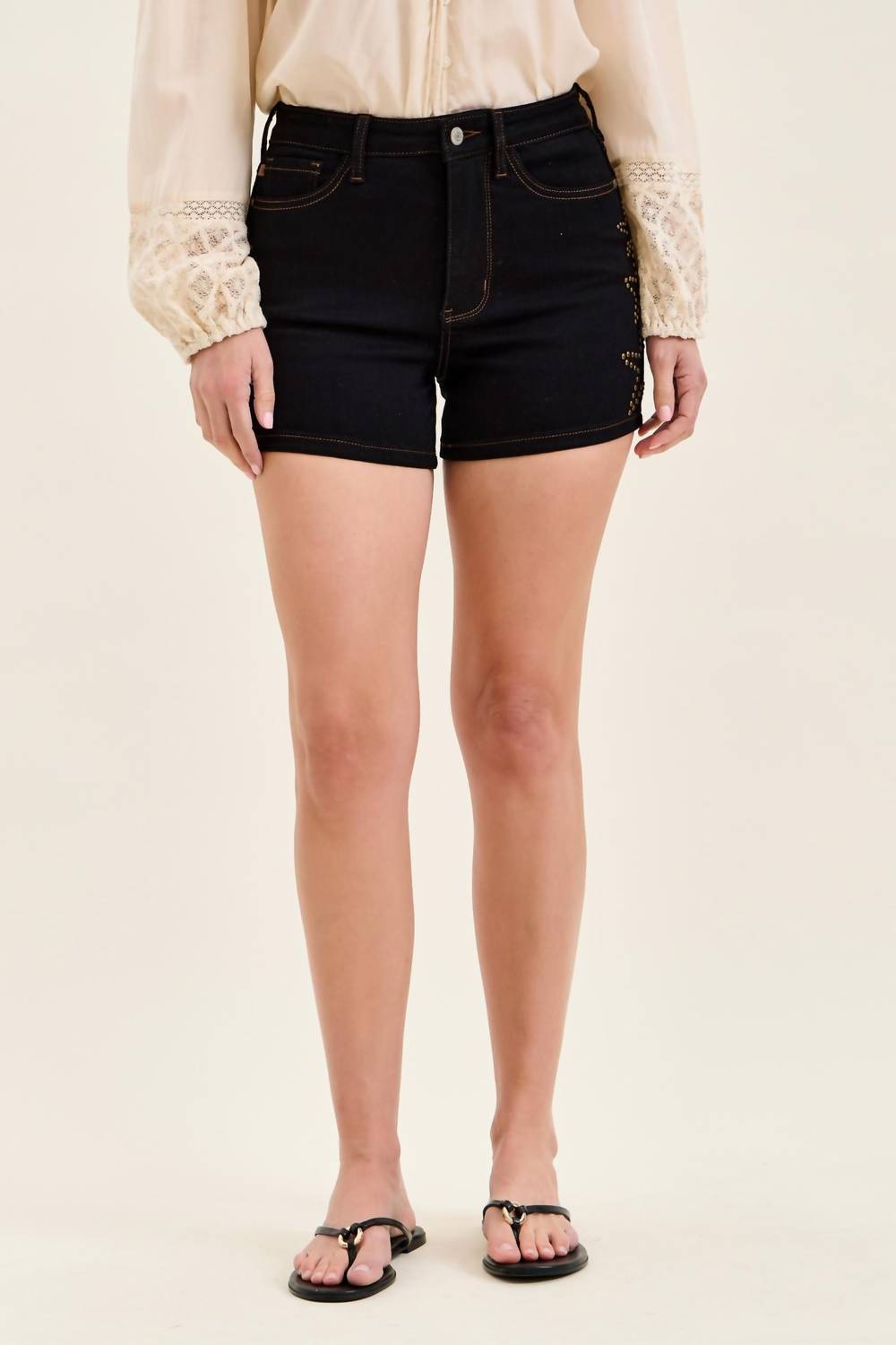 Judy Blue - High Waist Star Studded Slim Denim Short
