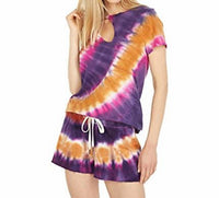 Women's Short Sleeve Cut Out Dash Tie-Dye Tee T-Shirt