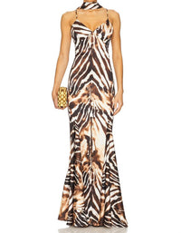 katie may Tiki Gown in zebra brown - women's dress