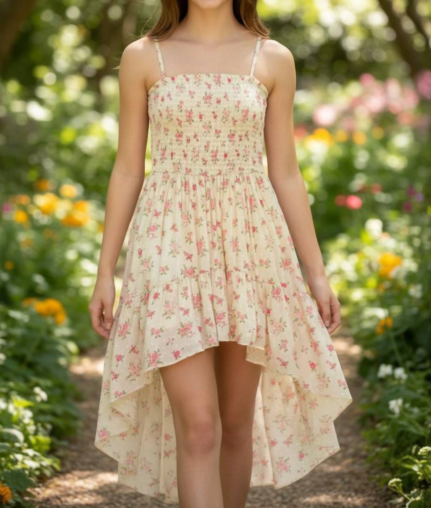 Katie J NYC Juliet Smocked Hi-low Dress in vintage bunches - kids' dress
